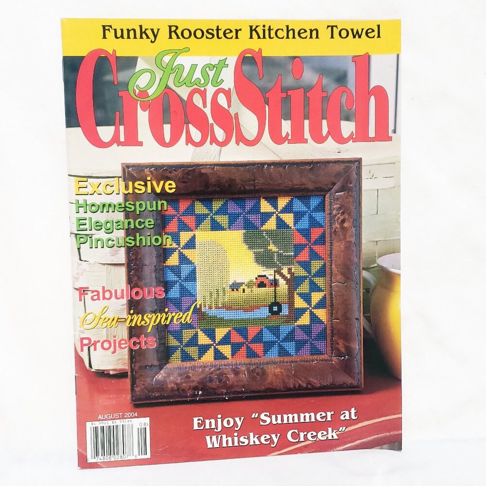 Just Cross Stitch Magazine Patterns August 2004 Rooster Summer Sampler Ladybugs